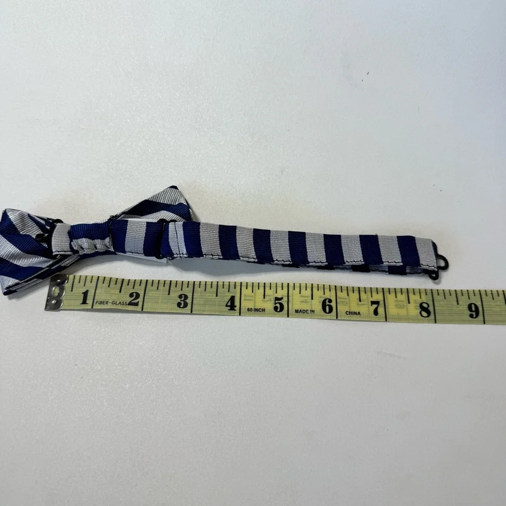 Crewcuts boys adjustable bow tie in striped blue and silver 100% silk